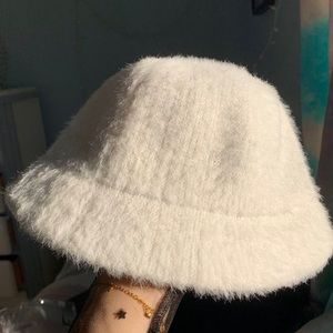 White Fluffy Bucket Hat